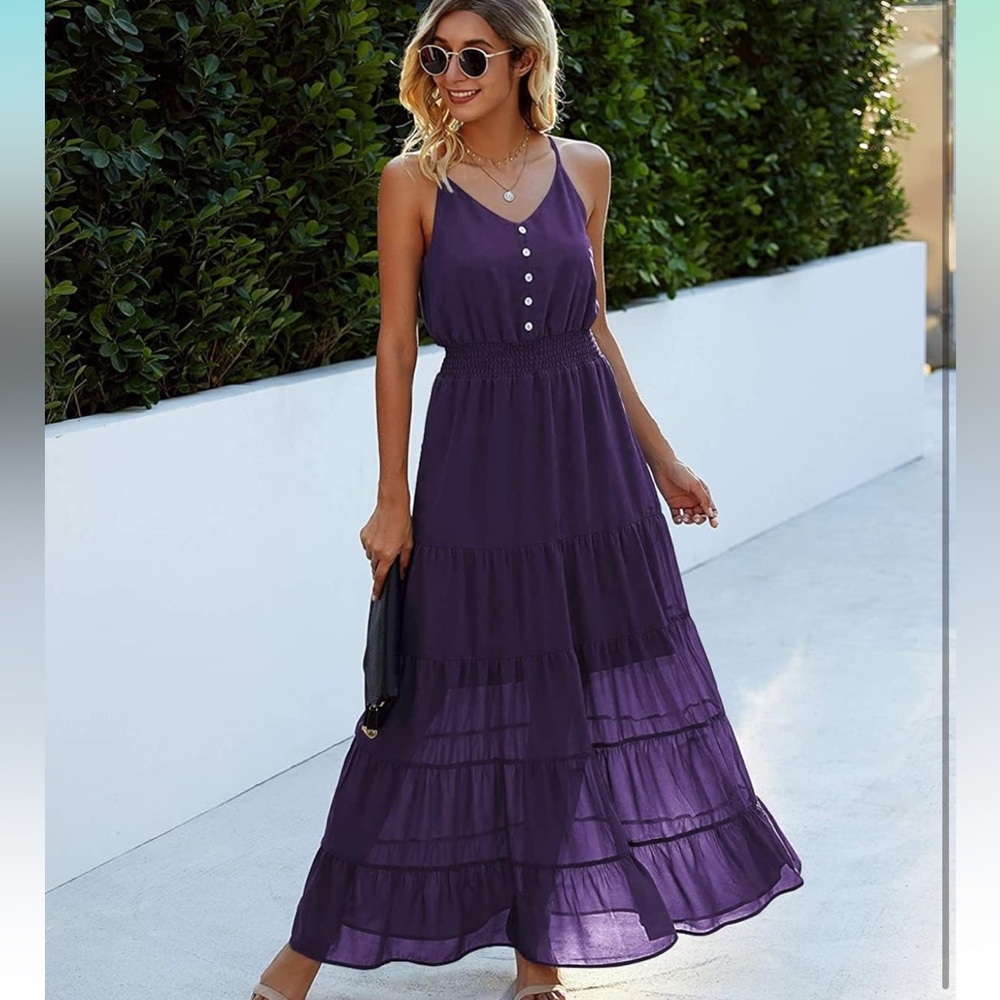 Purple Tiered Maxi Dress with Button Front XL